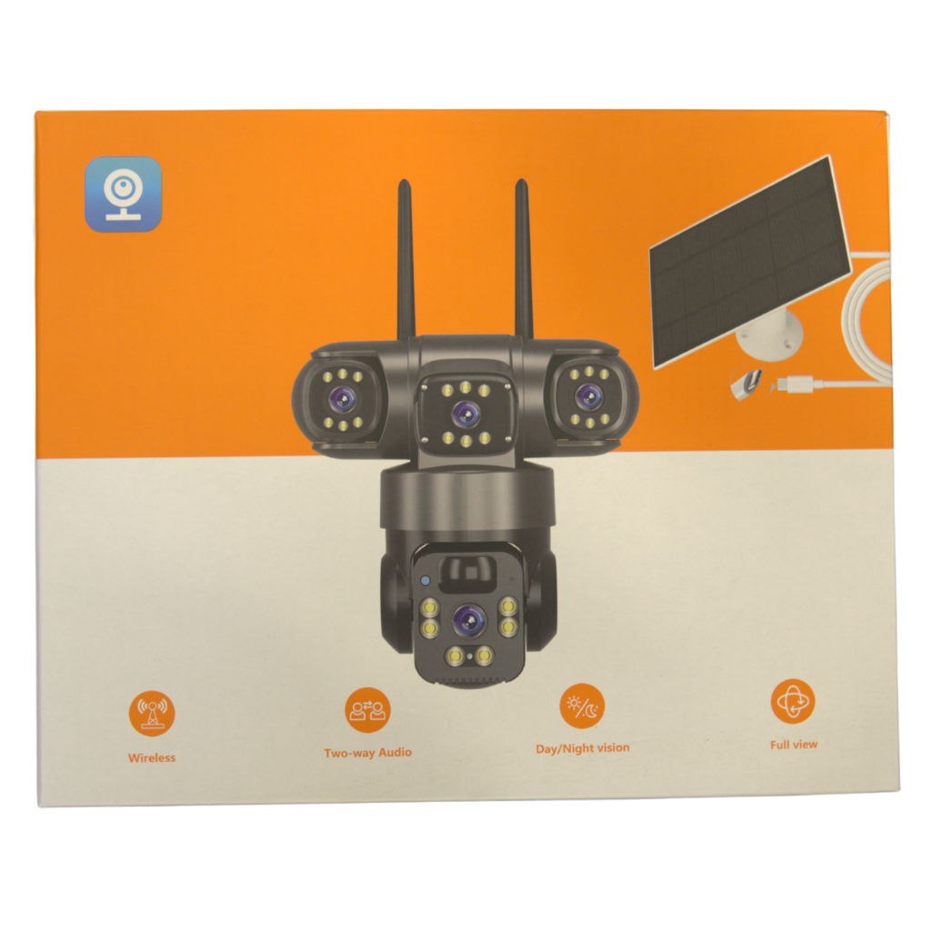 Three Lens 5MP WiFi + SIM Based Solar PTZ Camera with Two Way Talking, 360° PTZ Rotation, Full HD Video, Motion Tracking - Image 2