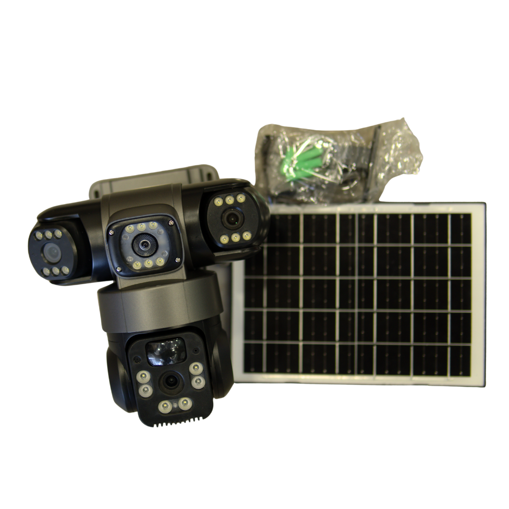 Three Lens 5MP WiFi + SIM Based Solar PTZ Camera with Two Way Talking, 360° PTZ Rotation, Full HD Video, Motion Tracking