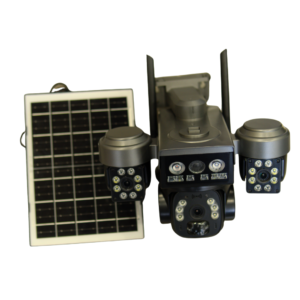 Three Lens 5MP SIM Based Solar PTZ Camera with Two Way Talking, 360° PTZ Rotation, Full HD Video, Motion Tracking